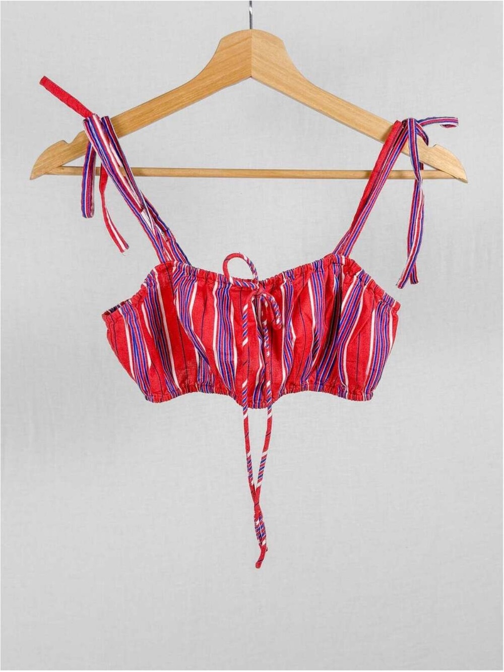 Striped Red Tie-Shoulder Crop Top